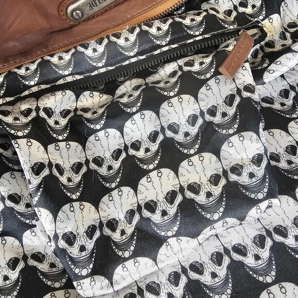 Thomas Wylde Brown Leather Studded Skull Large Hobo Bag Vintage Y2K - Picture 6 of 15